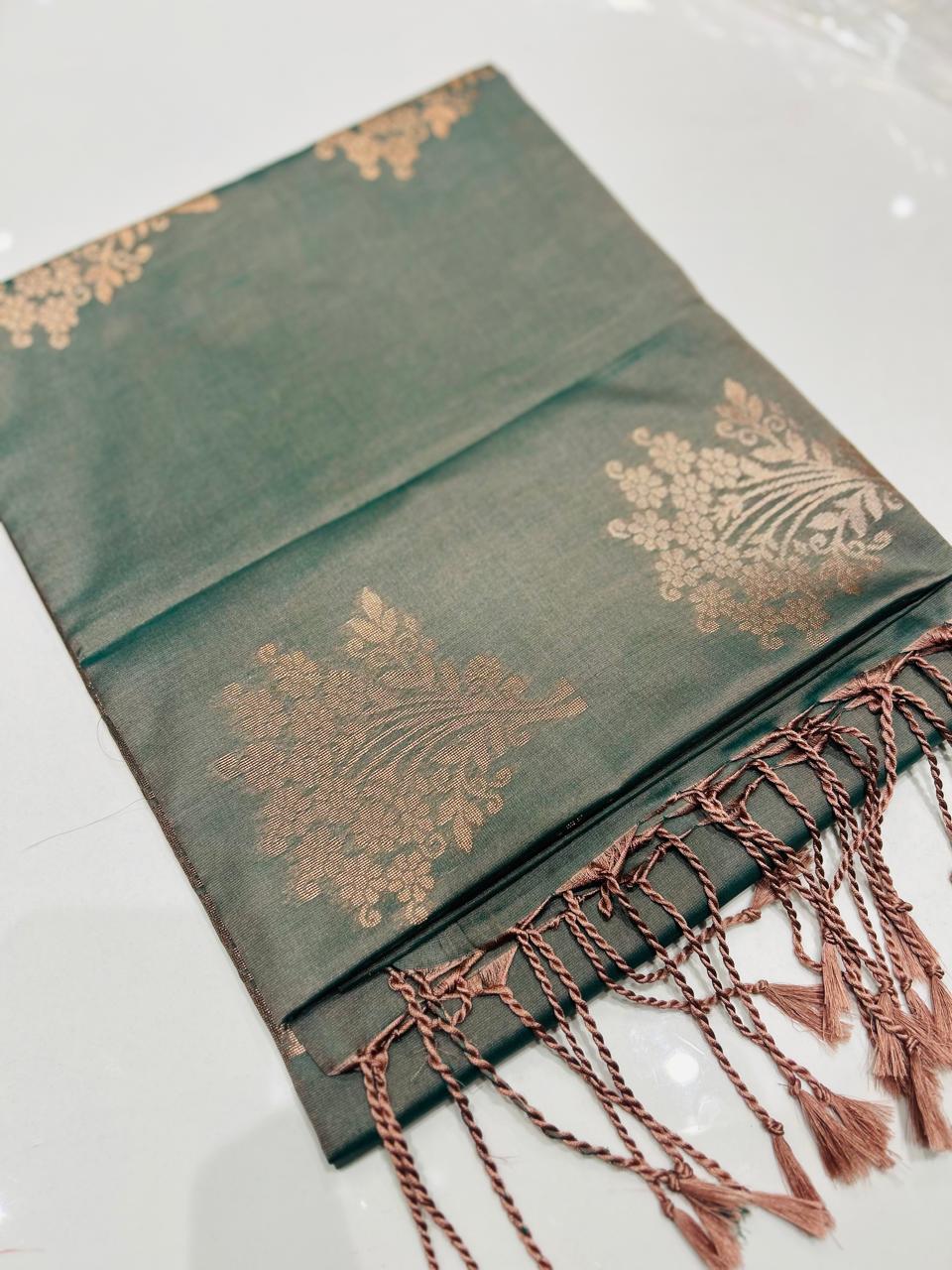 Semi Silk Saree -Dusty Green color Search code 3026