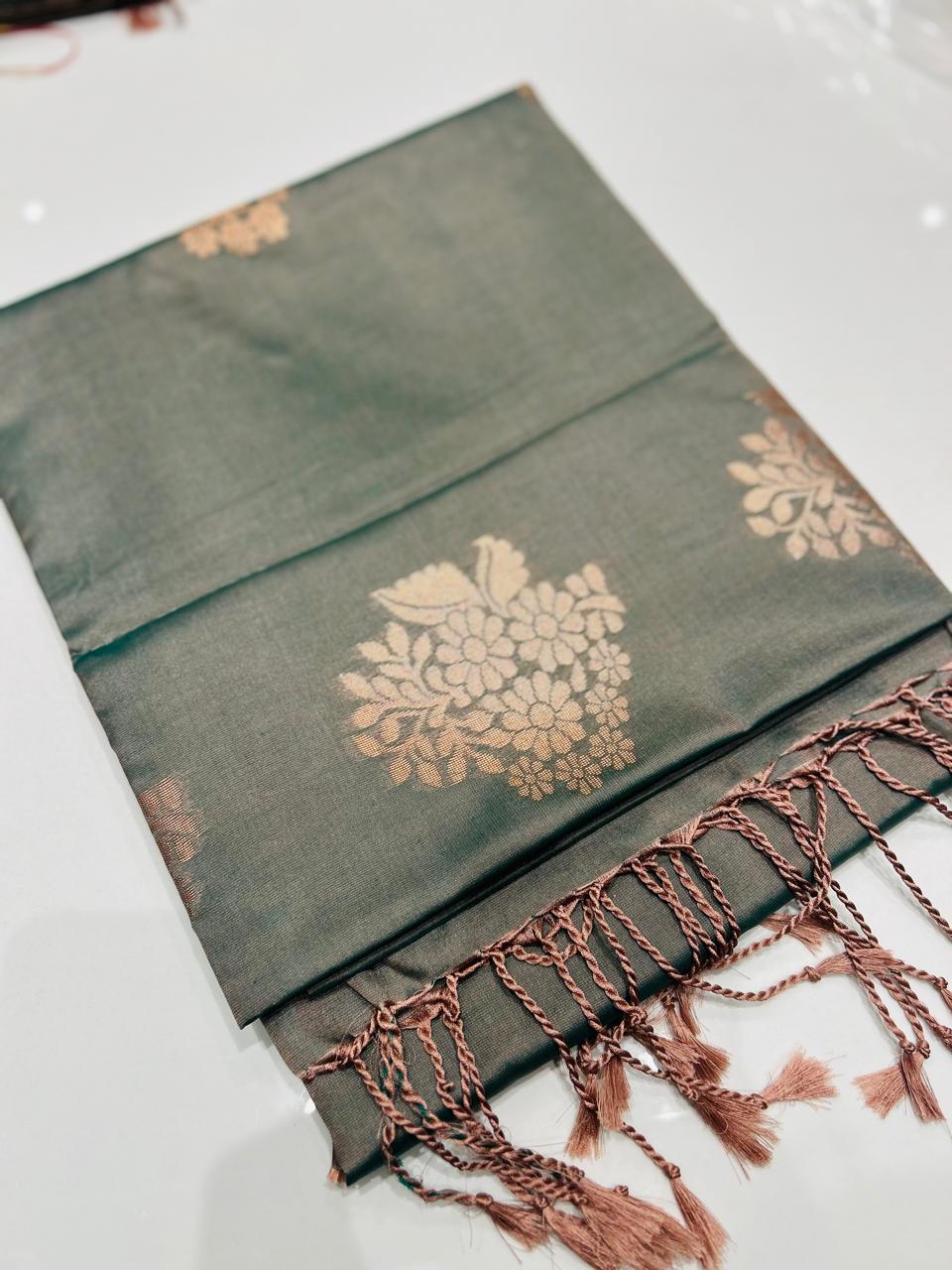 Semi Silk Saree -Dusty Green color Search code 3025