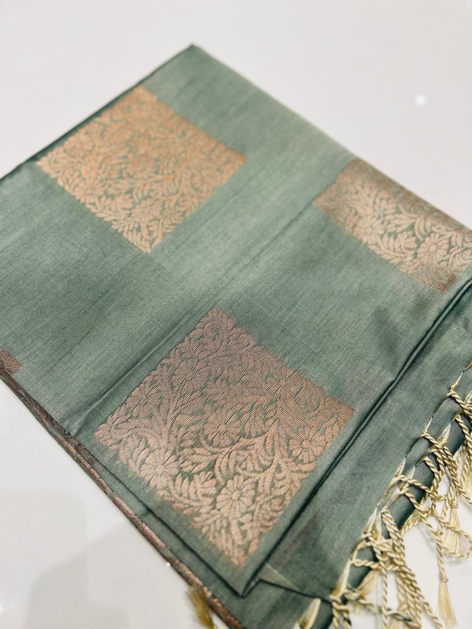 Semi Silk Saree -Dusty Green color Search code 3027