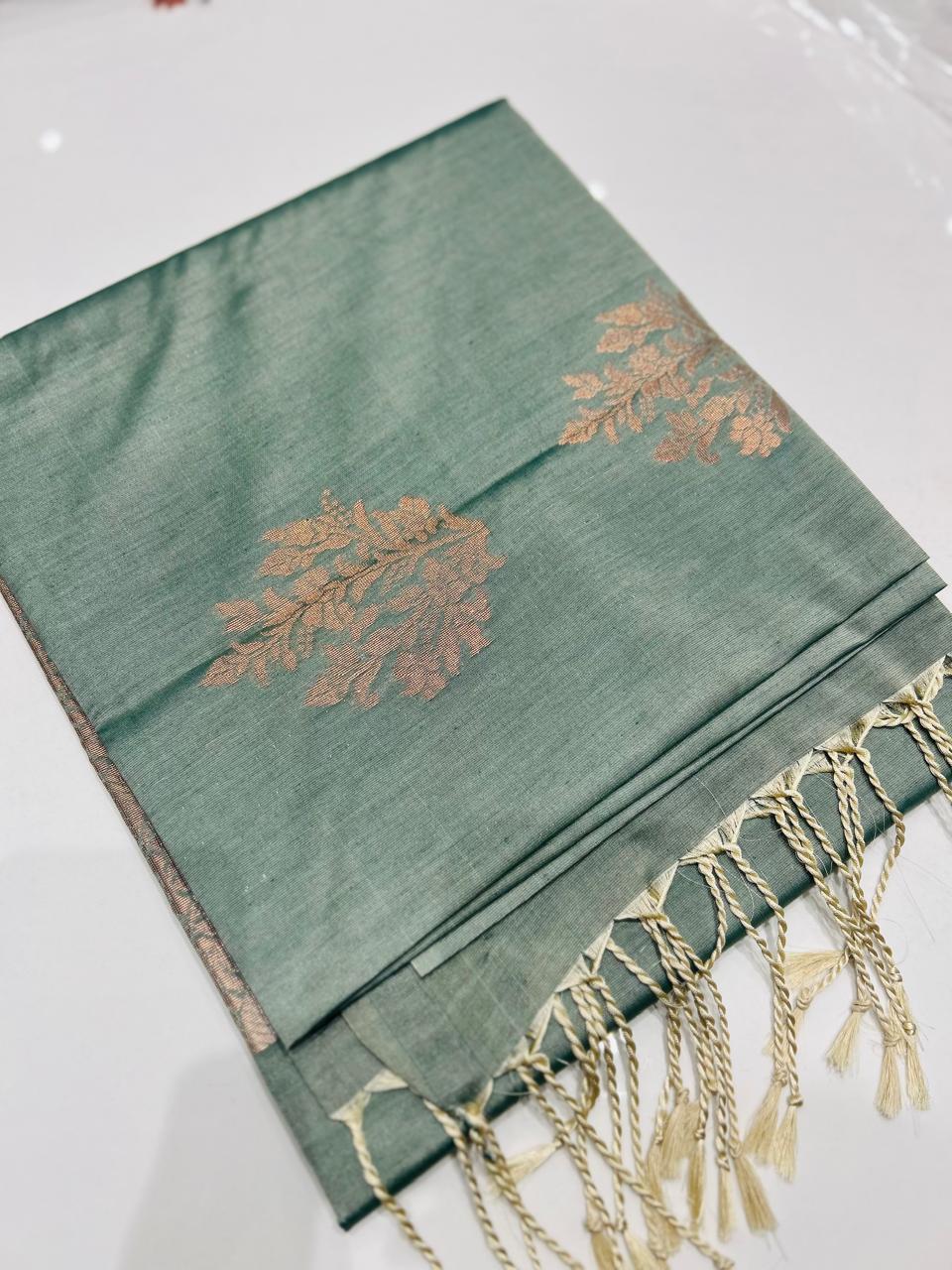 Semi Silk Saree -Dusty Green color Search code 3028