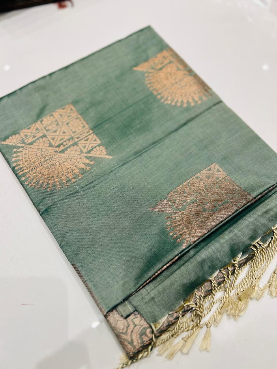 Semi Silk Saree -Dusty Green color Search code 3029