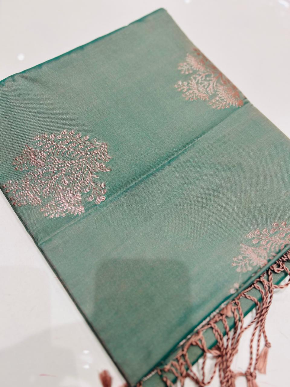 Semi Silk Saree -Dusty Green color Search code 3030