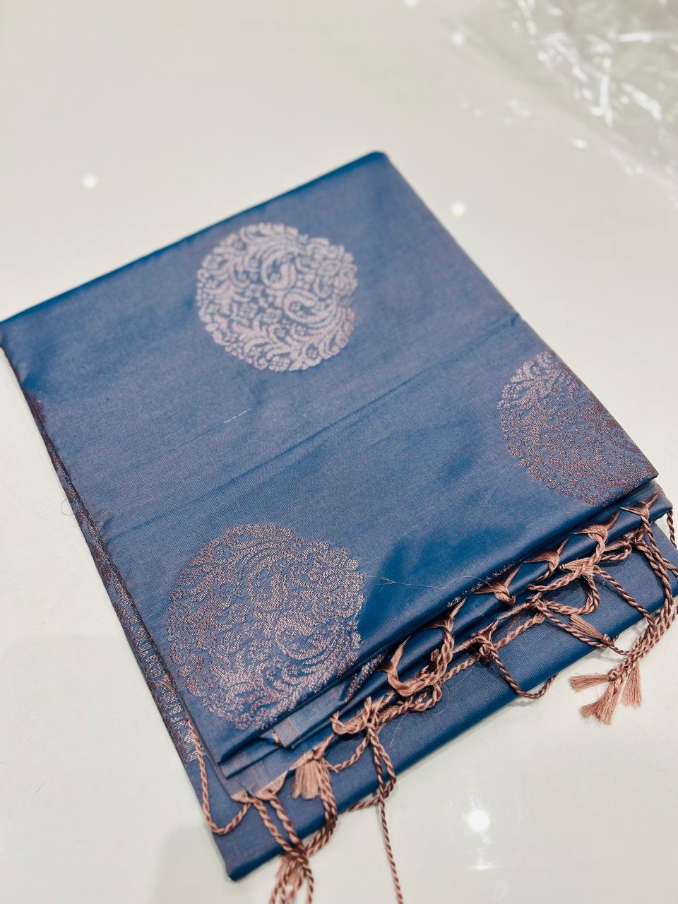 Semi Silk Saree -Blue  color Search code 3031