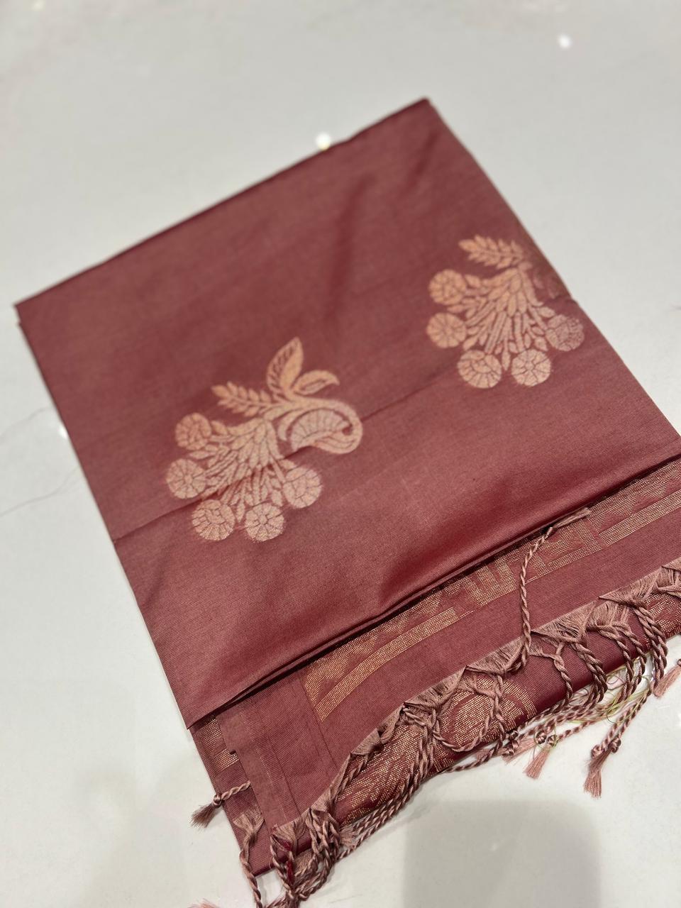 Semi Silk Saree -Brick Onion   color Search code 3010