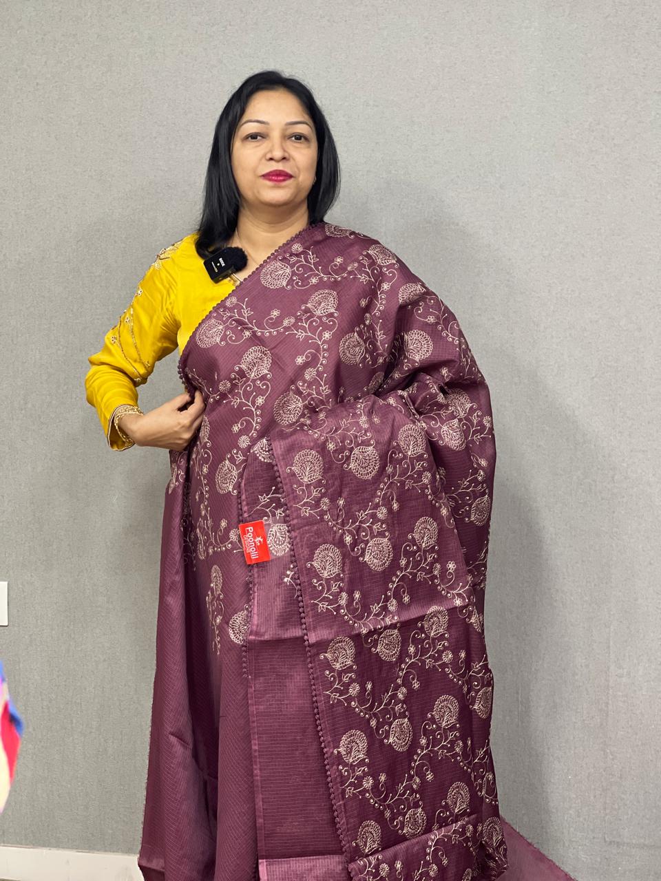 Net Cotta Saree -Burgundy shade Search code 6875