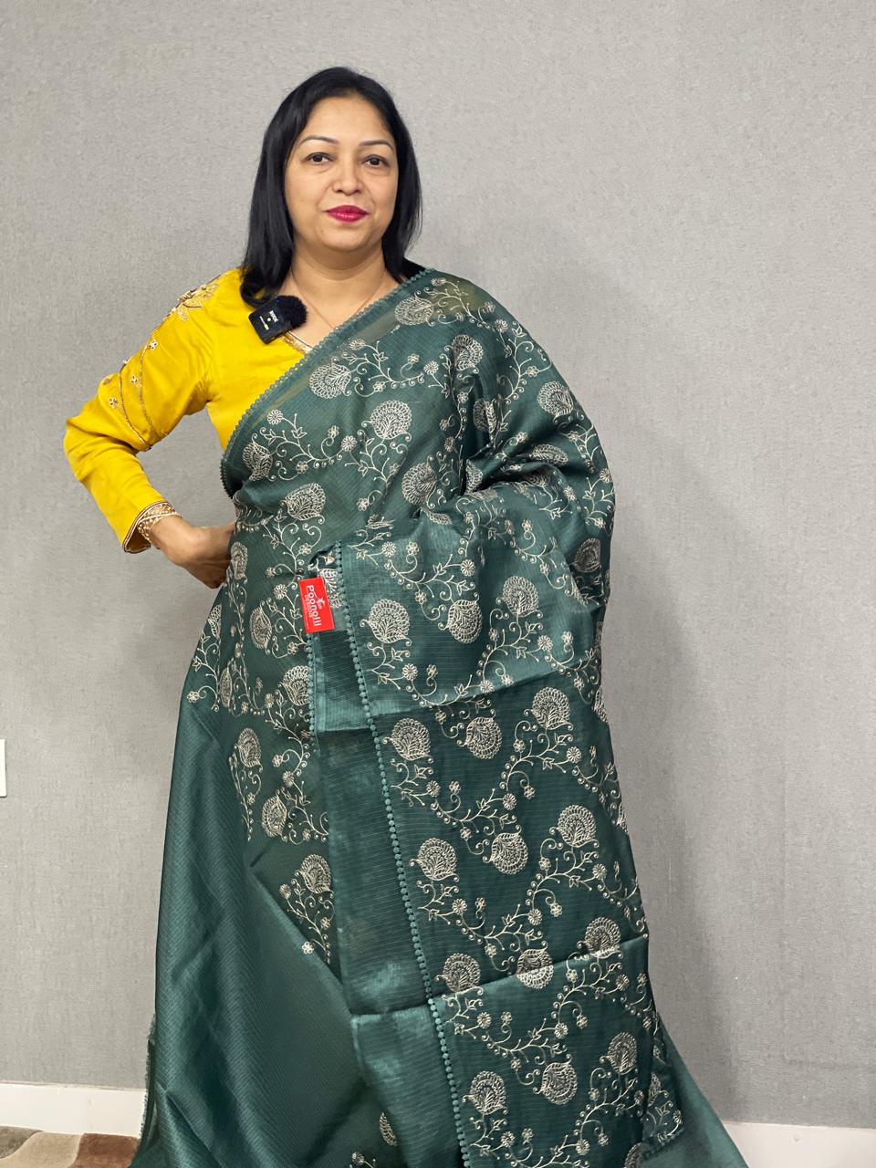 Net Cotta Saree -Green shade Search code 6877