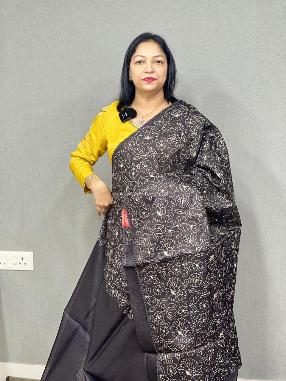 Net Cotta Saree -Dark coffee shade Search code 6878