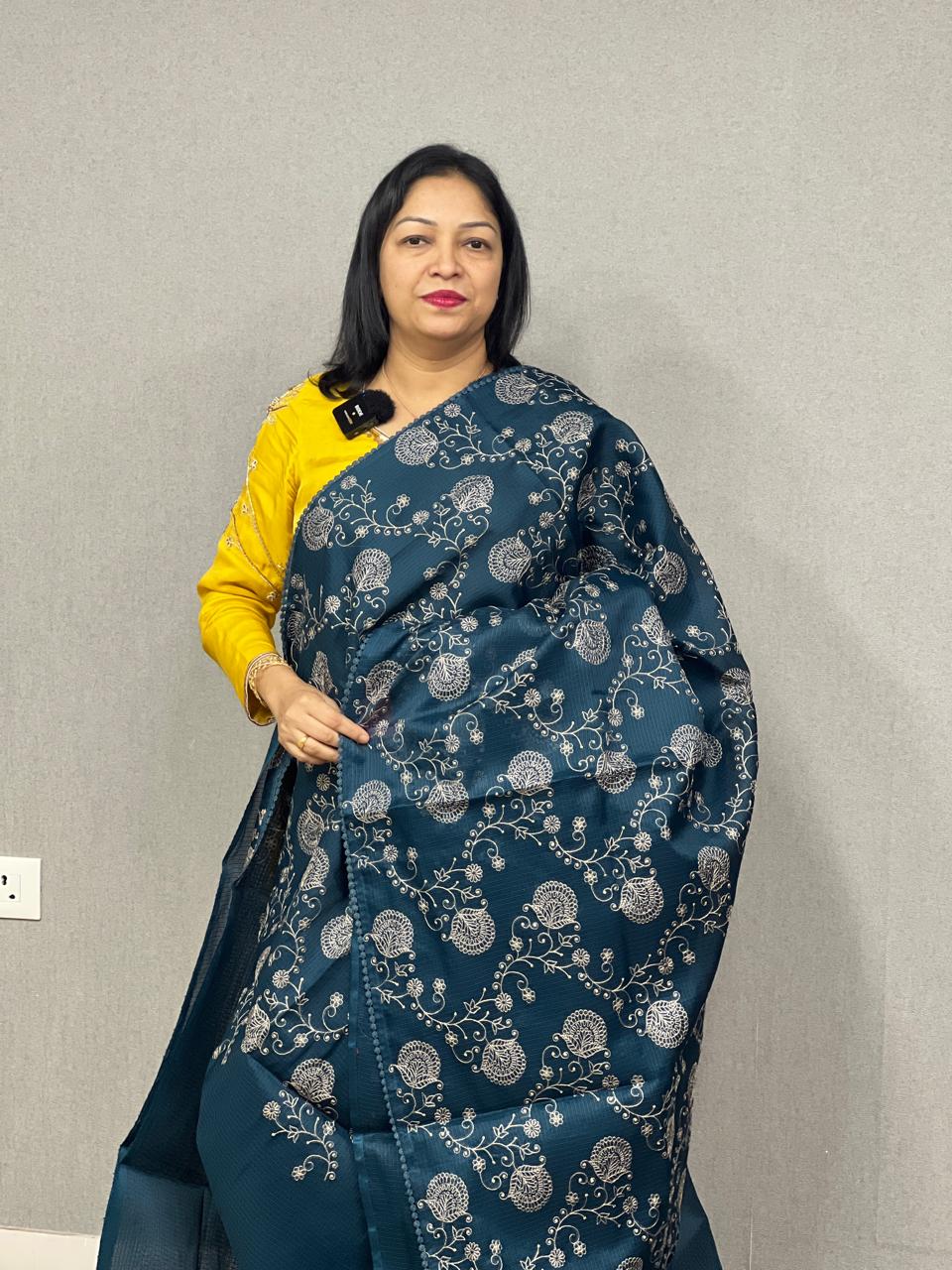 Net Cotta Saree -Tarquish blue shade Search code 6876