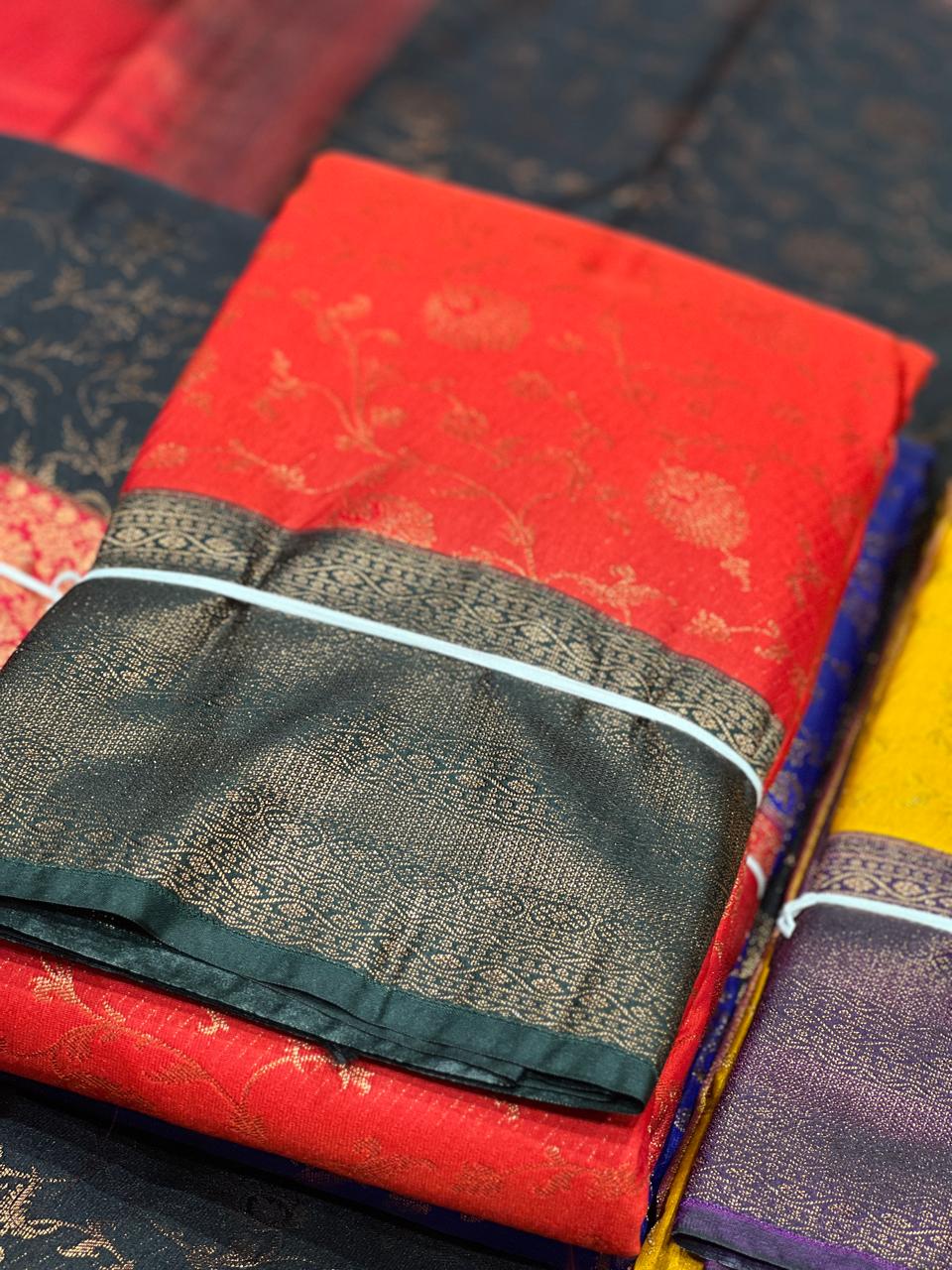 KANCHIPURAM SAREE CONTRAST -Red to Green Search code 9605