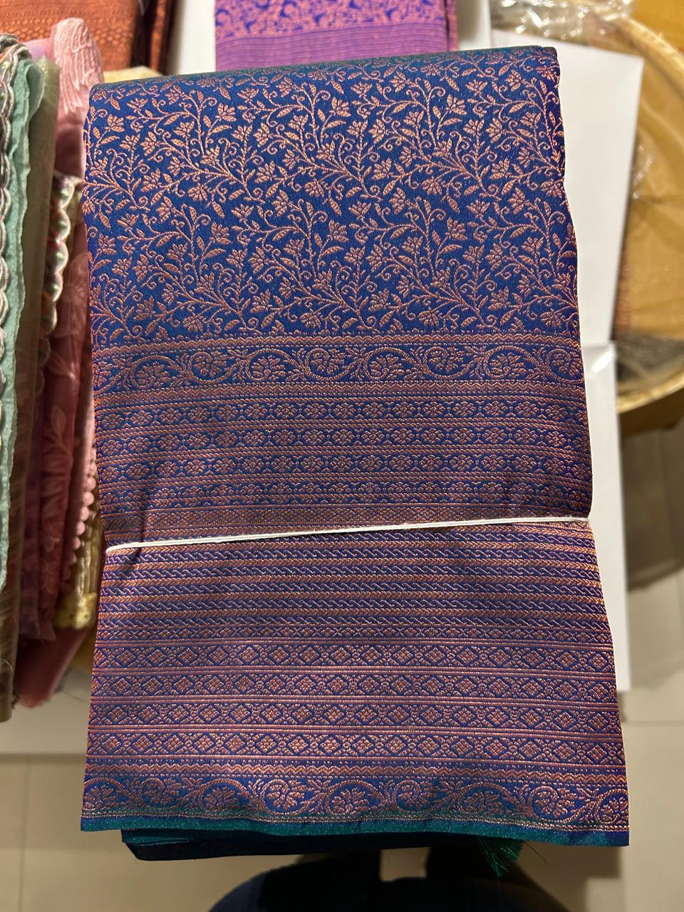 KANCHIPURAM SAREE - Peacock blue shade Search code 7668