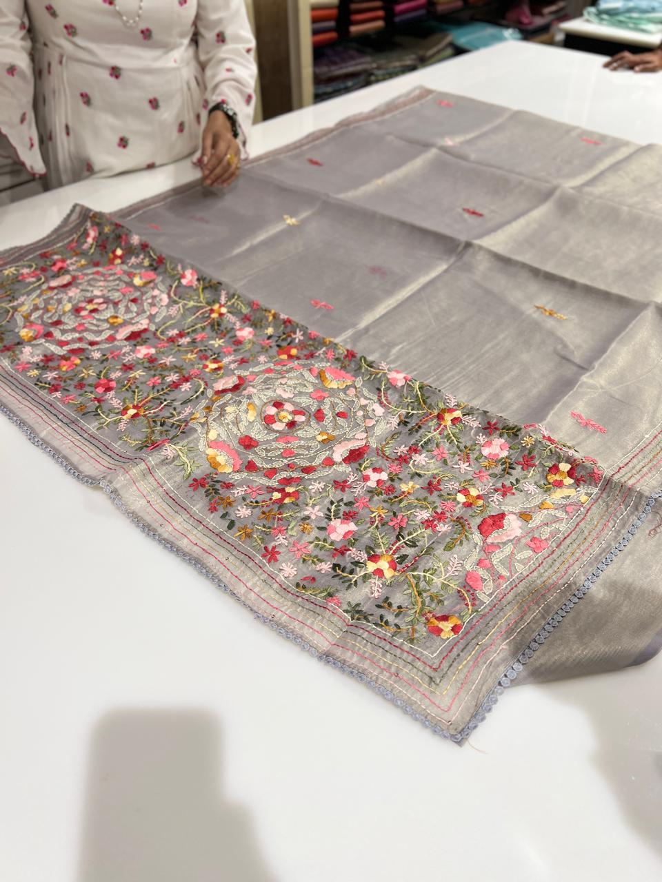 Tissue Linen Mix Saree - Gray shade Search code 7410