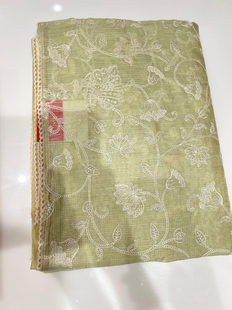 Tissue Linen Mix Saree - Green shade Search code 7427