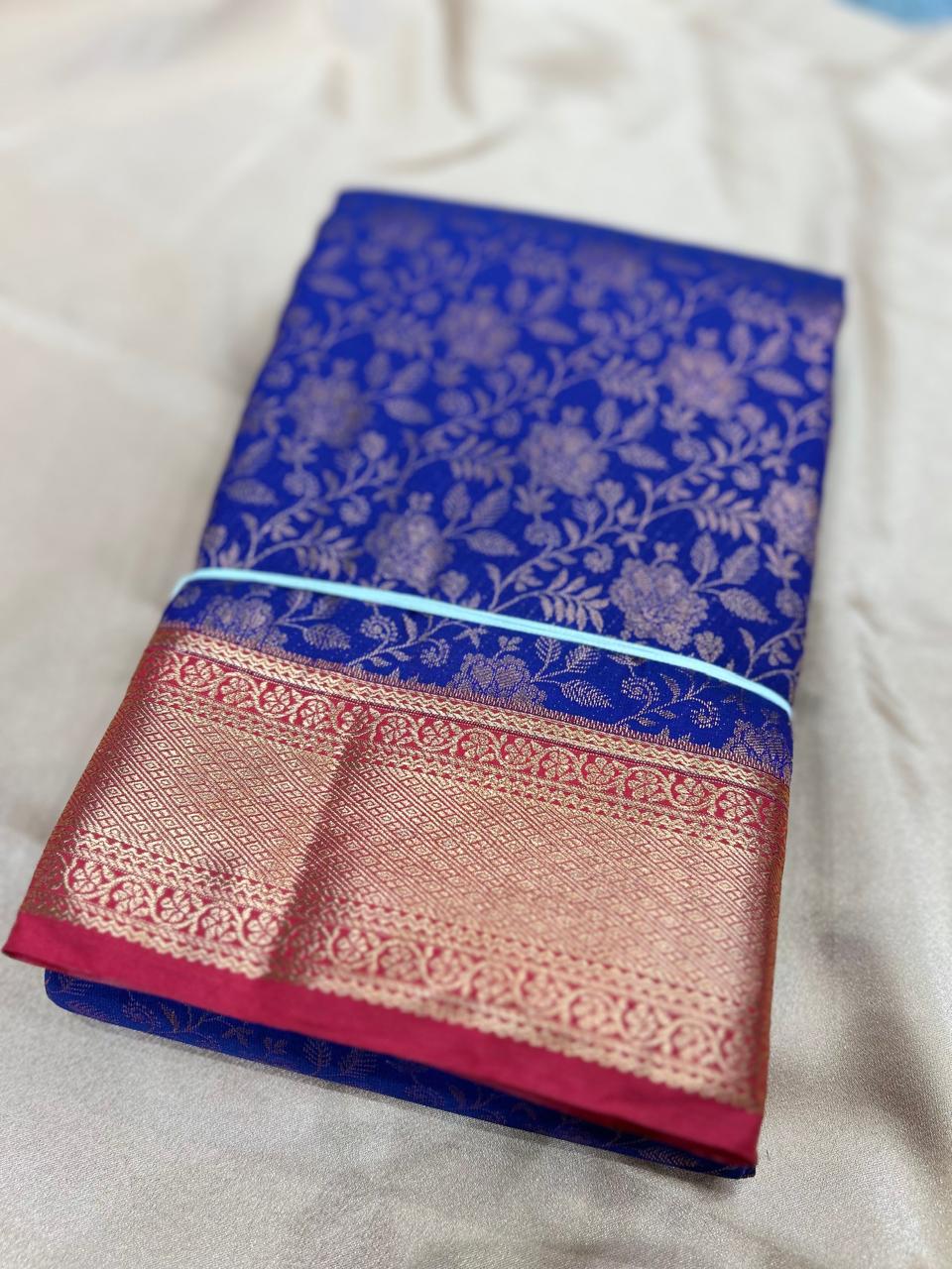 KANCHIPURAM SAREE CONTRAST -Blue to Red   Search code 4902