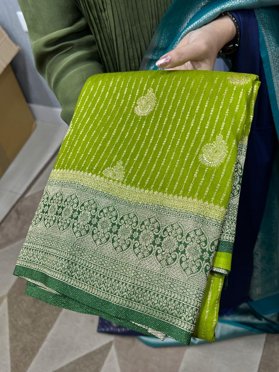 Banarasi sarees -Fluorescent green to Green color Search code 7211