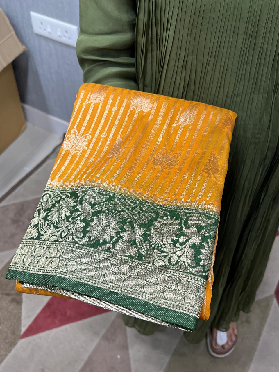 Banarasi sarees -Yellow  to Green color Search code 7224