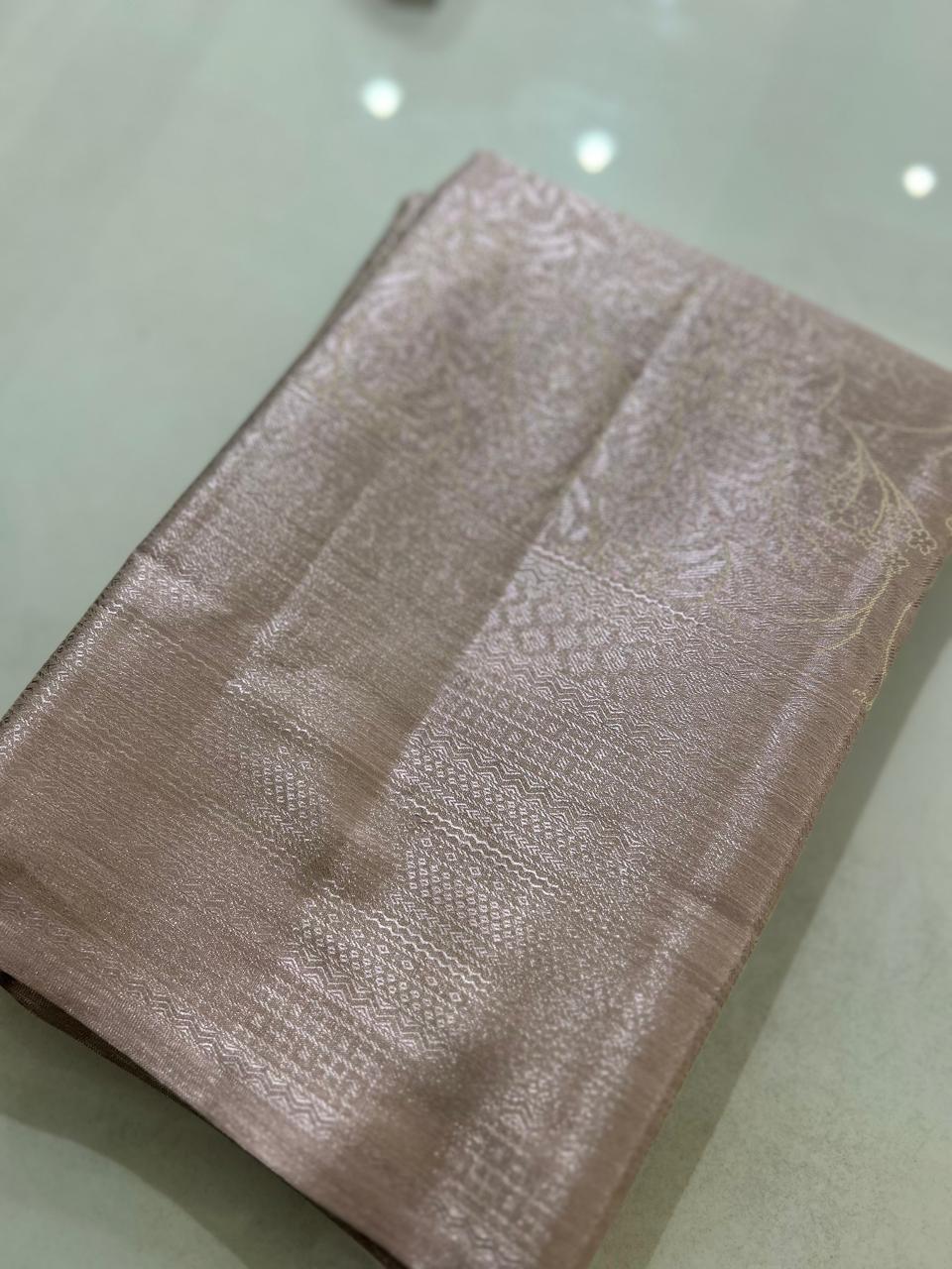 Tissue  saree - Light silver rose color Search code 1009