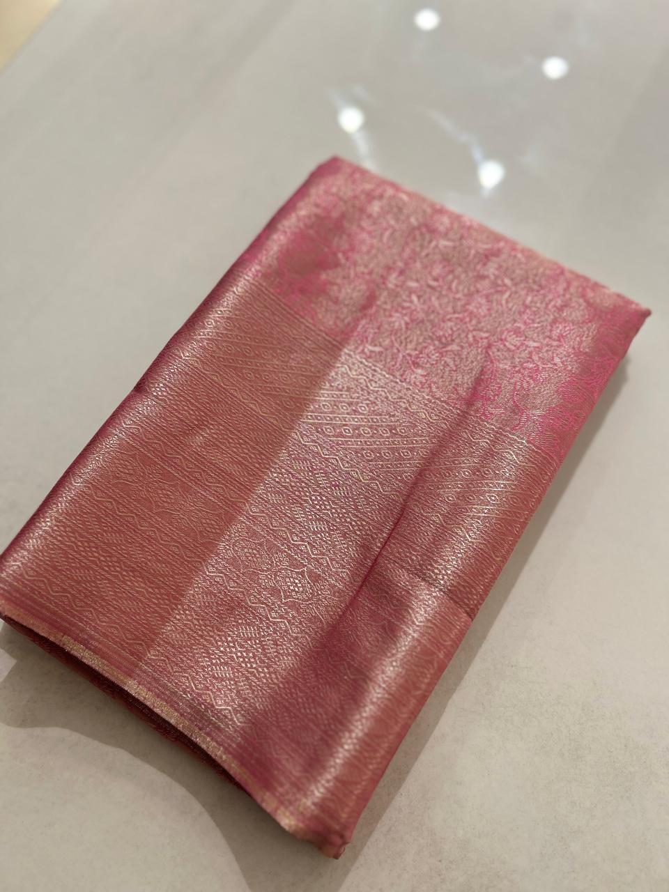 Tissue  saree -Pink color Search code 1001