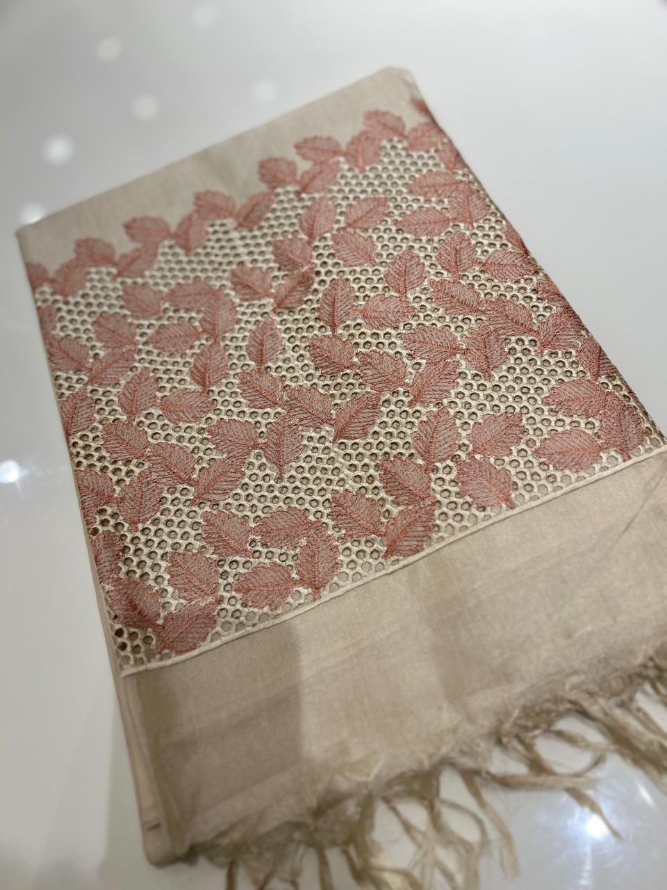 Tussar Saree -  Off white and  Peach  shade Search code 1014