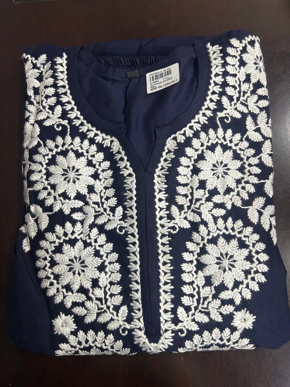 Chikankari Salwar Suit -Navy blue  and white  shade Search code 8707