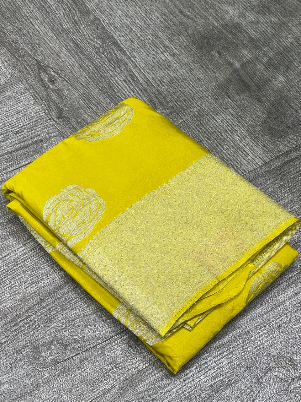 Banarasi sarees -Lemon yellow   color Search code 6761