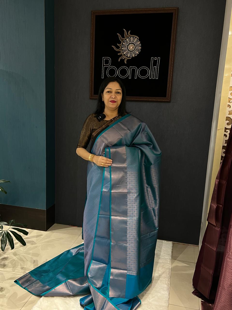 BROCADE SAREE-  peacock blue Search code 6200