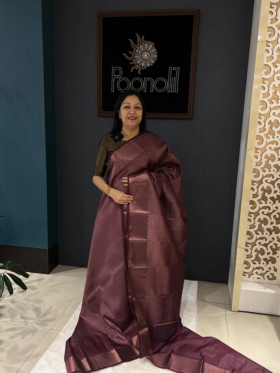 BROCADE SAREE- Purple burgundy  Search code 6201