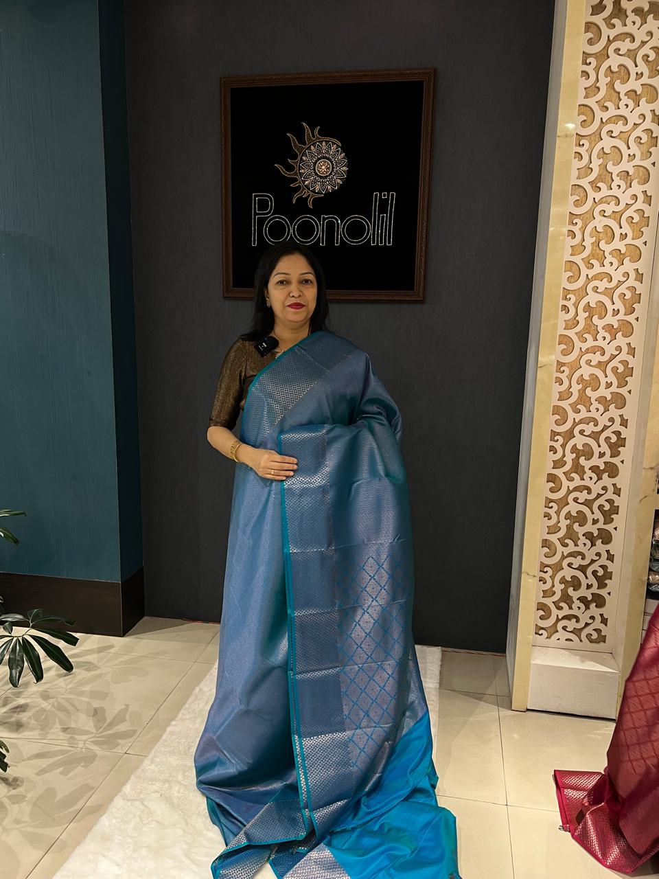 BROCADE SAREE- Peacock blue Search code 6215