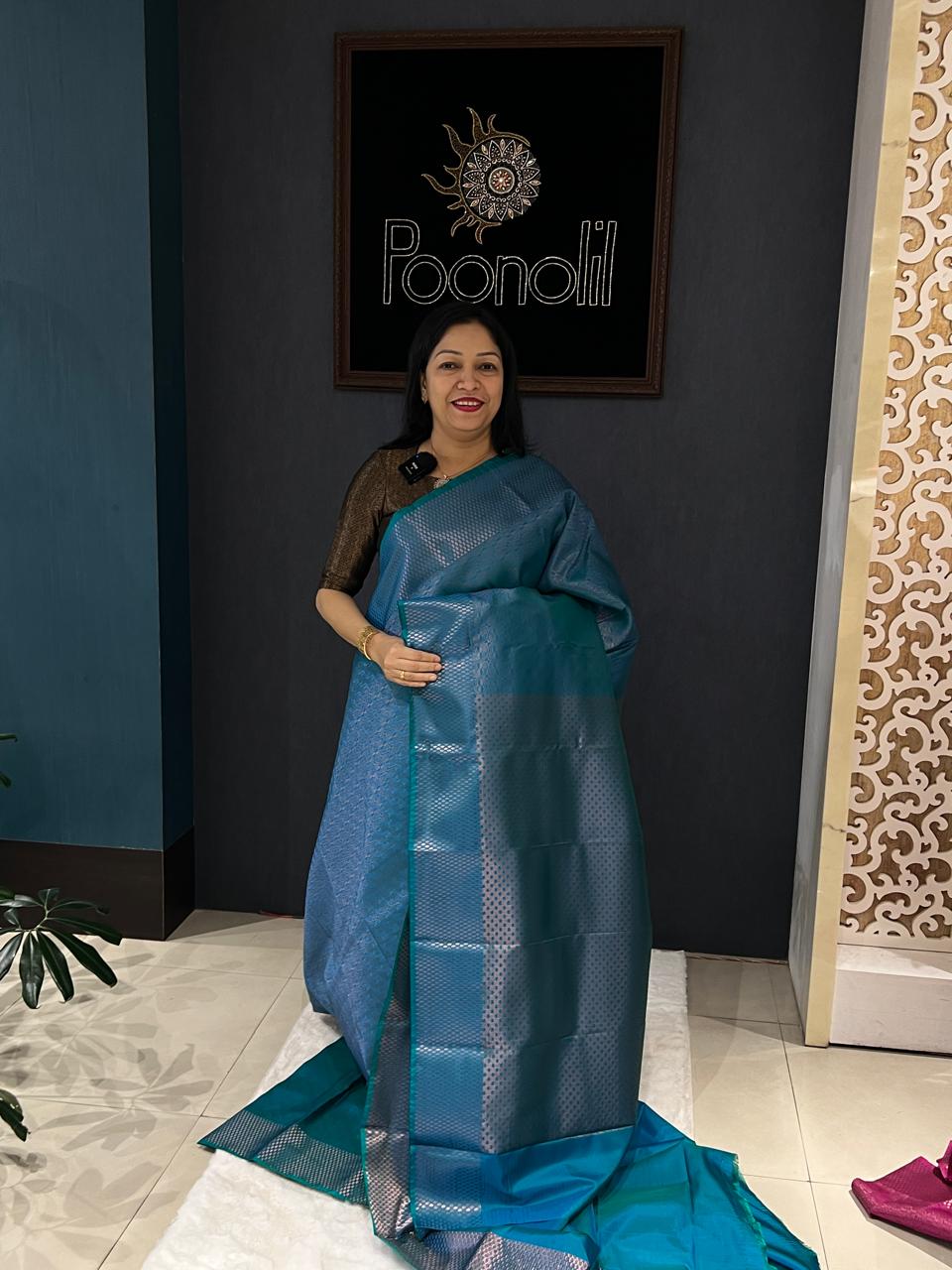 BROCADE SAREE-Peacock blue  Search code 6208