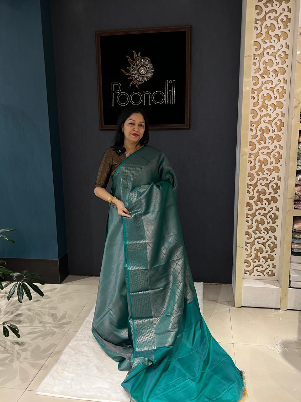 BROCADE SAREE- Peacock blue Search code 6220