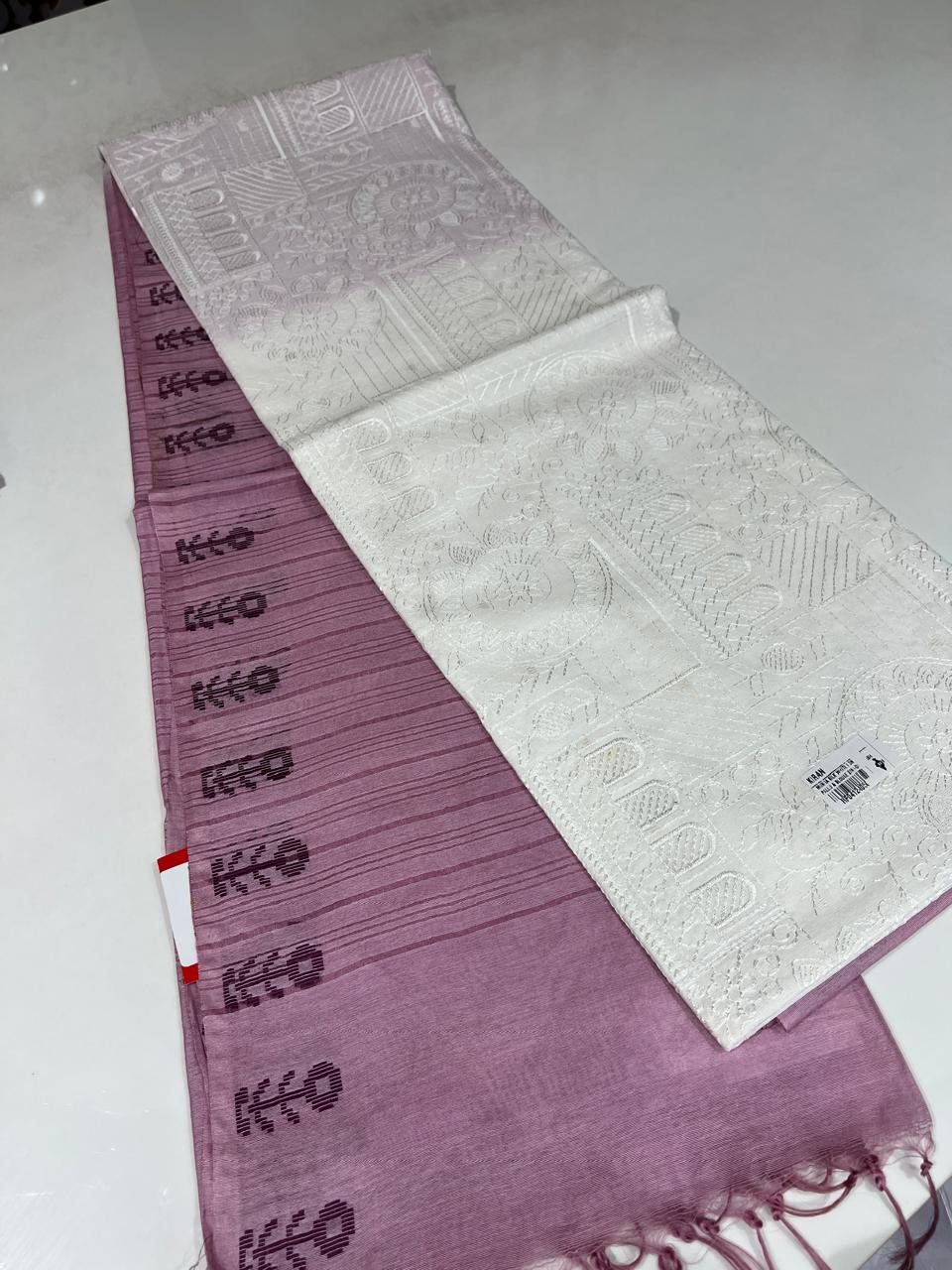 SEMI TUSSAR SAREE   - Off white to Lavender color Search Code 1003