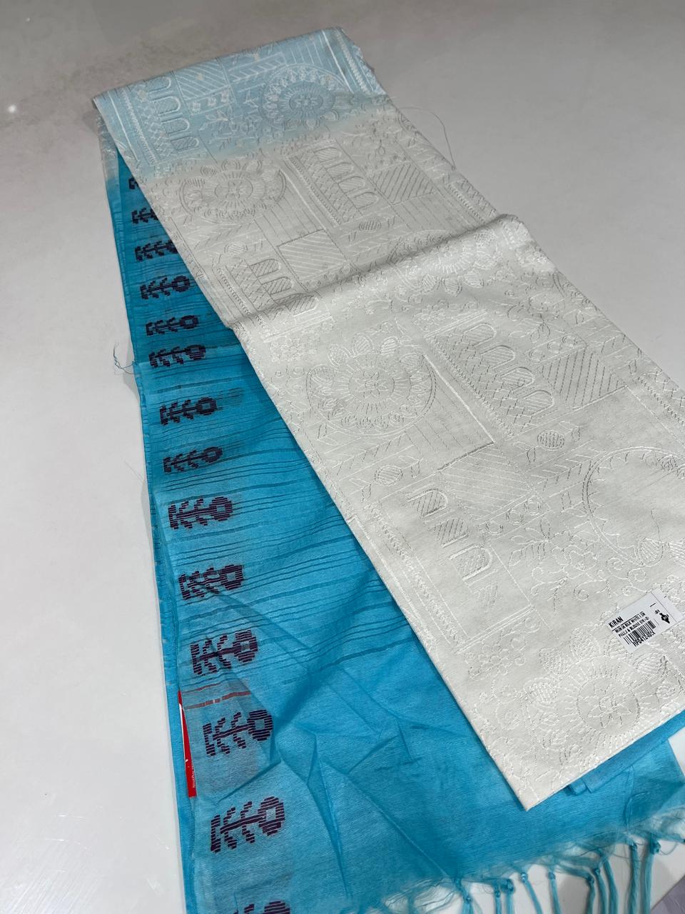 SEMI TUSSAR SAREE   - Off white to Blue color Search Code 1005