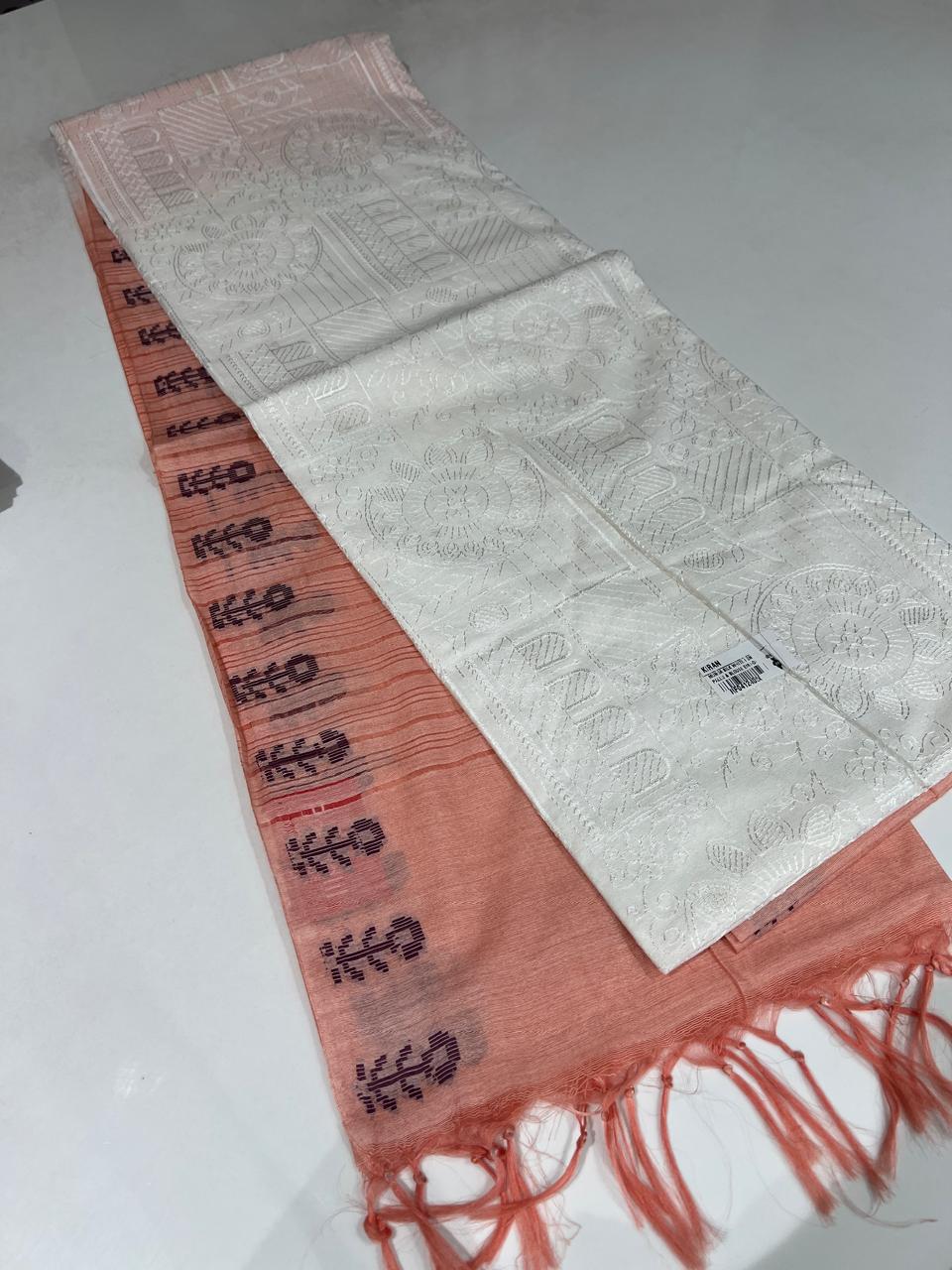 SEMI TUSSAR SAREE   - Off white to Peach color Search Code 1004