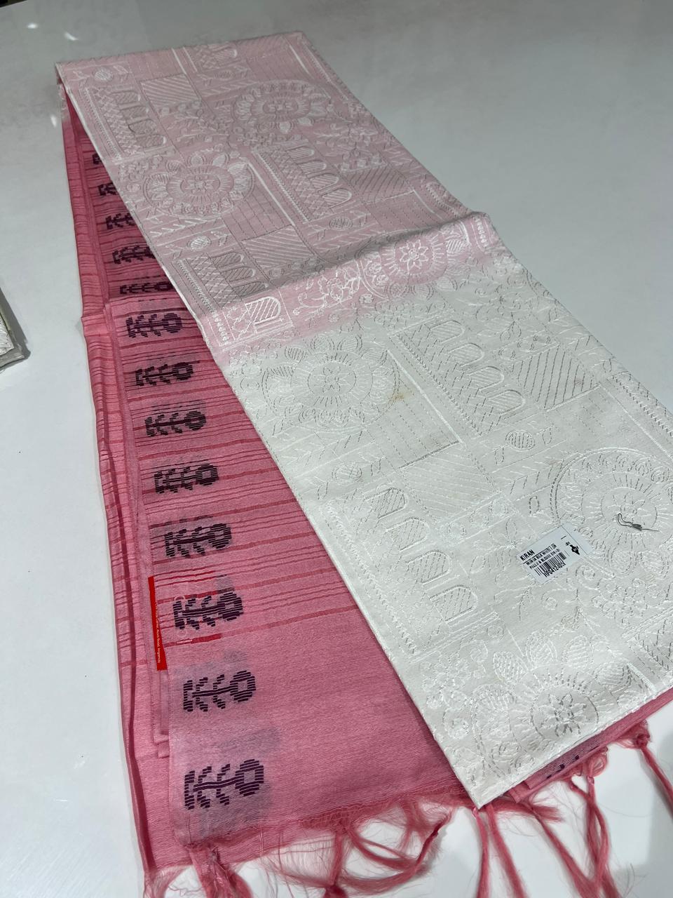 SEMI TUSSAR SAREE   - Off white to Pink color Search Code 1001