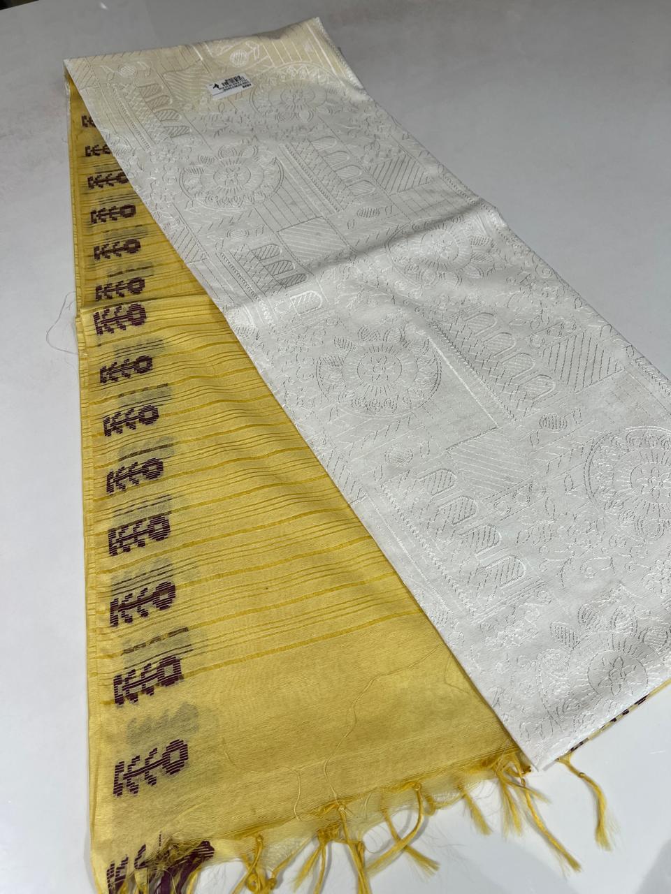 SEMI TUSSAR SAREE   - Off white to Yellow color Search Code 1002