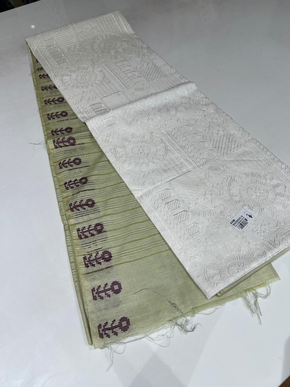 SEMI TUSSAR SAREE   - Off white to Olive green color Search Code 1006