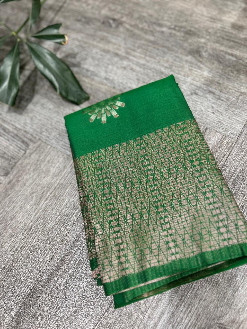 KANCHIPURAM PURE MIX SAREE -Green shade Search code 6006