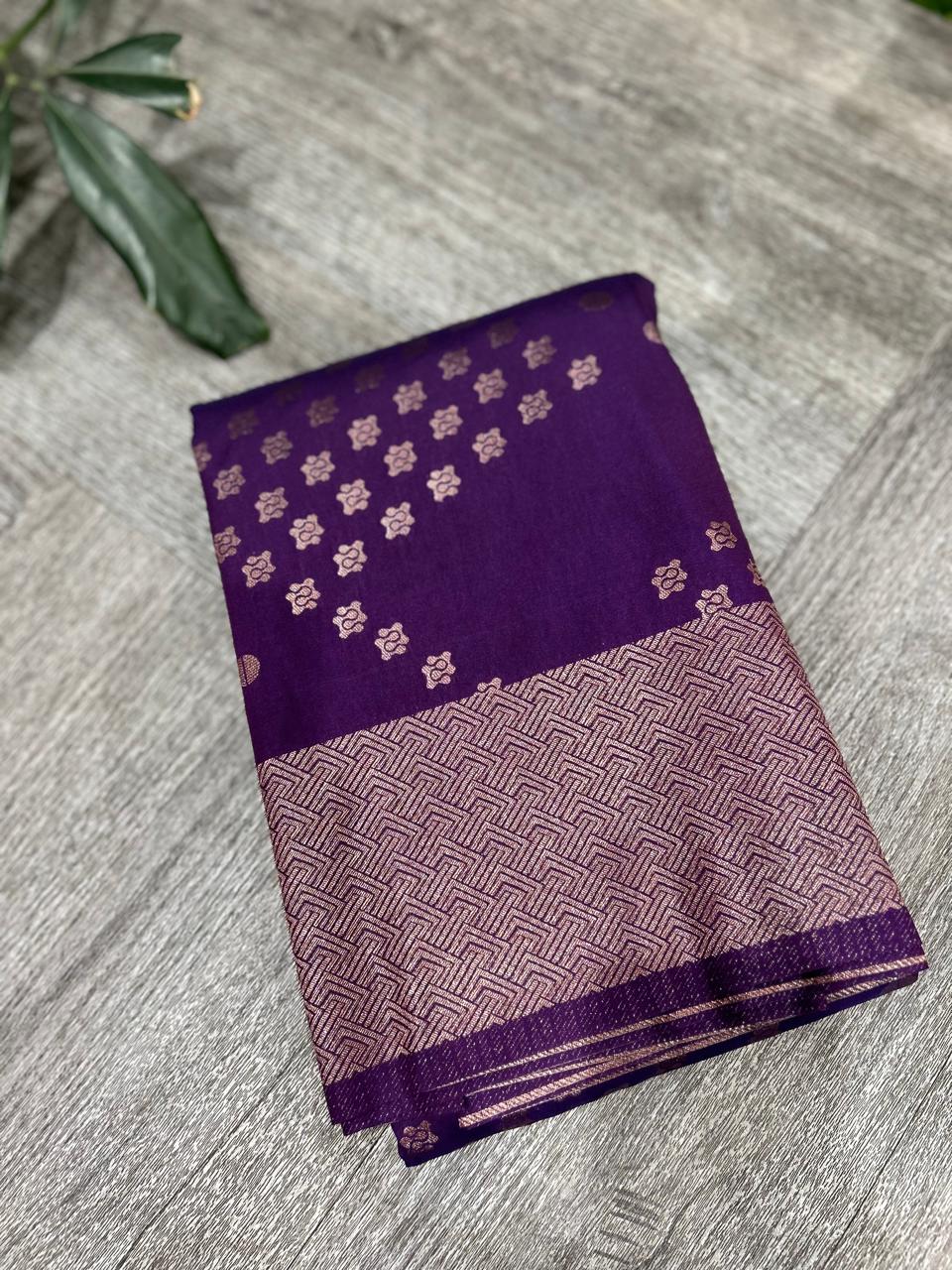 KANCHIPURAM PURE MIX SAREE -Purple  shade Search code 6013