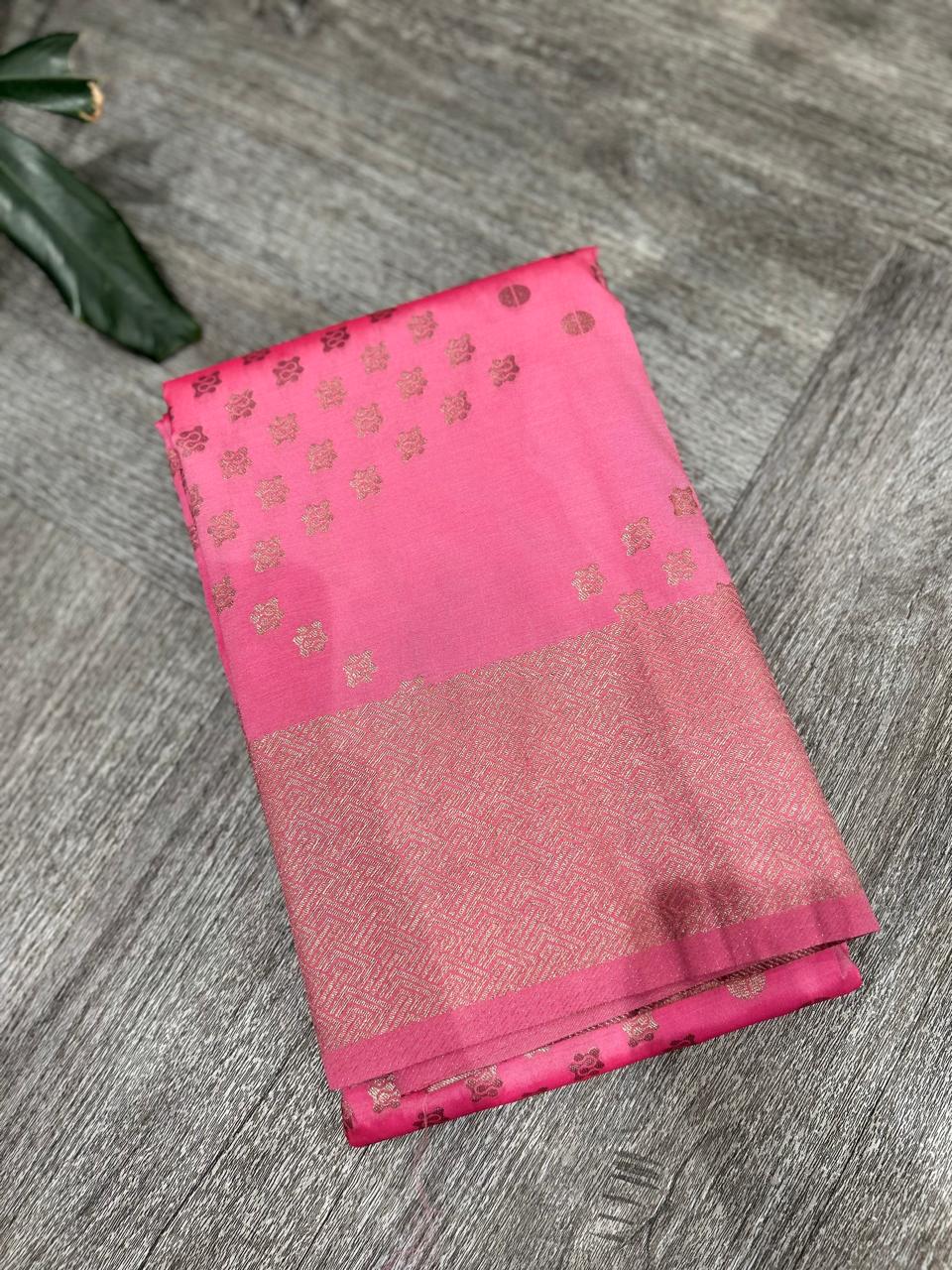 KANCHIPURAM PURE MIX SAREE -Pink shade Search code 6014