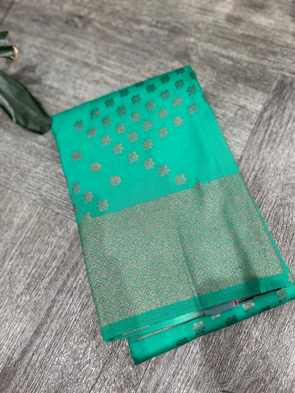 KANCHIPURAM PURE MIX SAREE -Safer green  shade Search code 6017