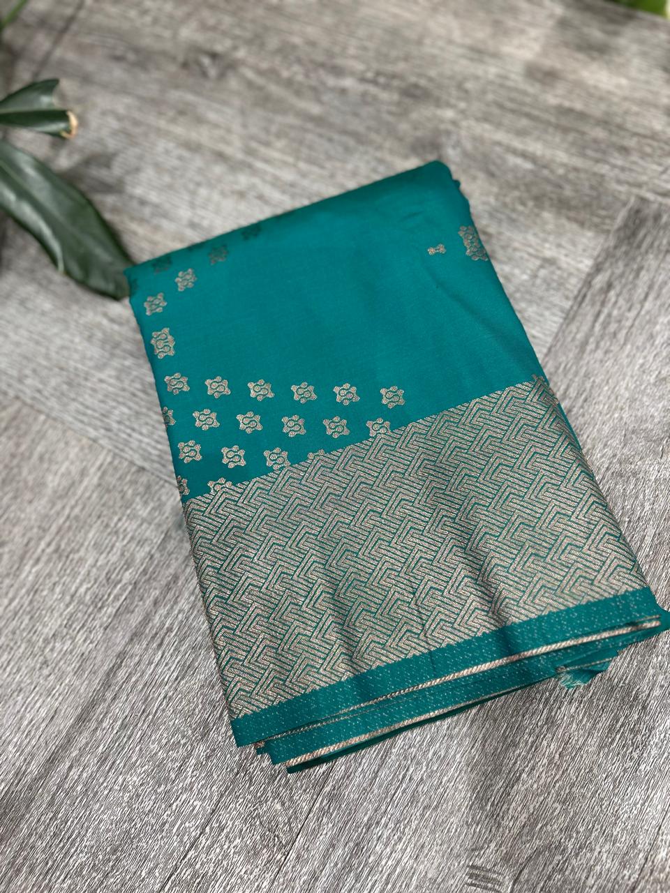 KANCHIPURAM PURE MIX SAREE -Green blue shade Search code 6012