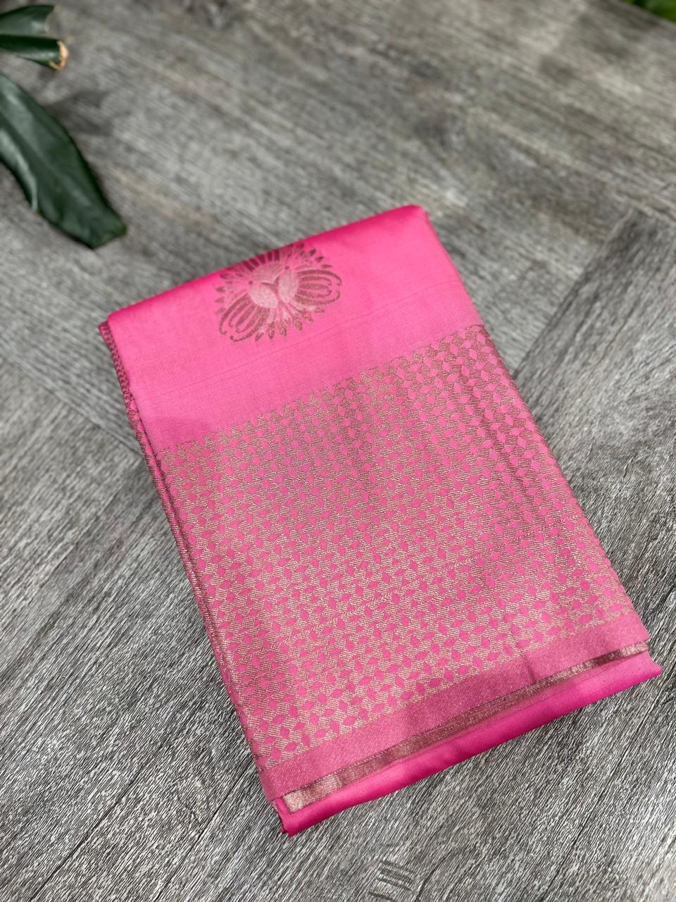 KANCHIPURAM PURE MIX SAREE -Pink shade Search code 6024