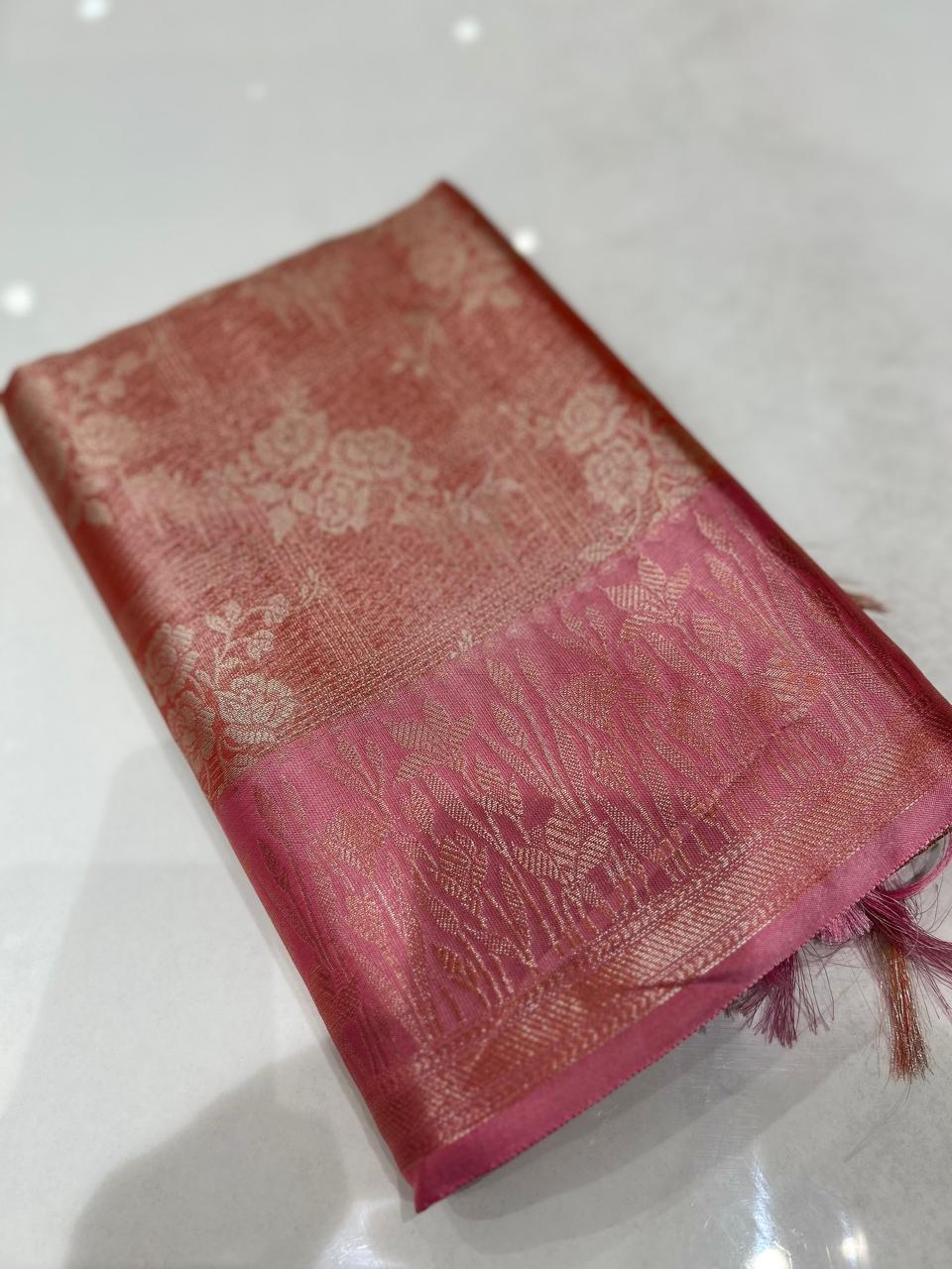 Banarasi Tissue Saree -Light orange to Pink  shade  Search code 4010