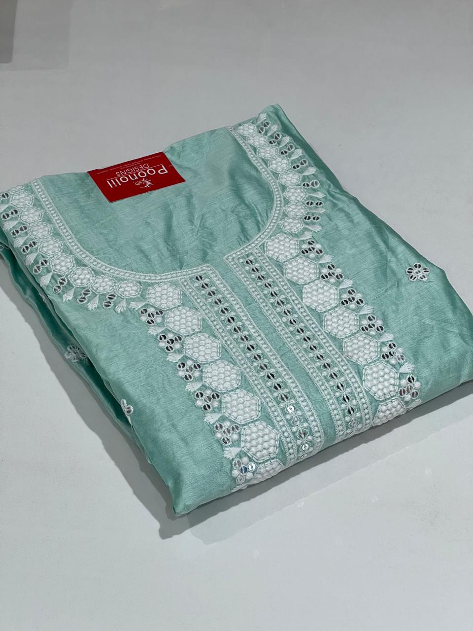 UNSTITCHED SALWAR SUIT SET-Green shade Search code 9018