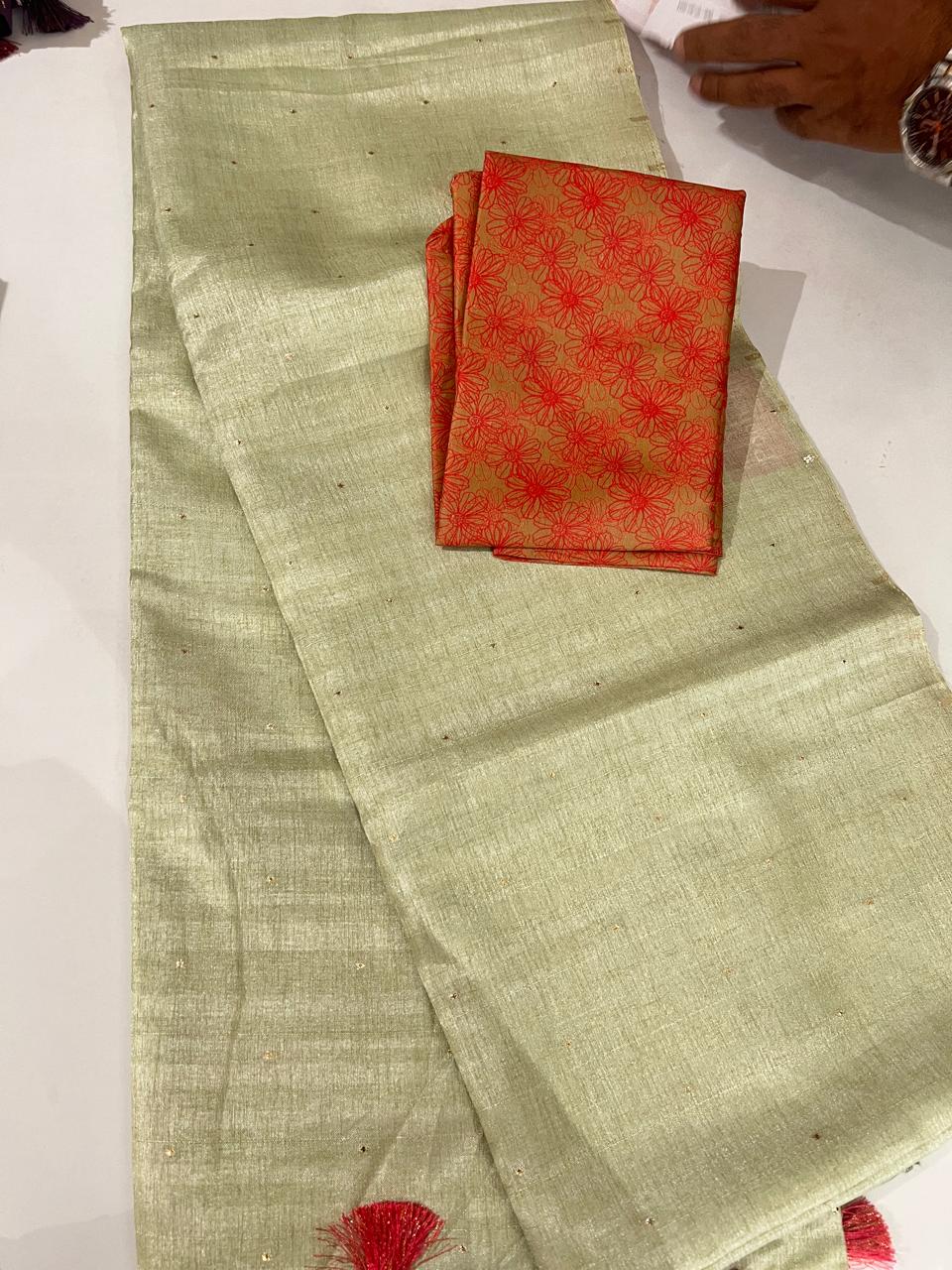 Fancy Saree -   Lemon green color Search code 7002