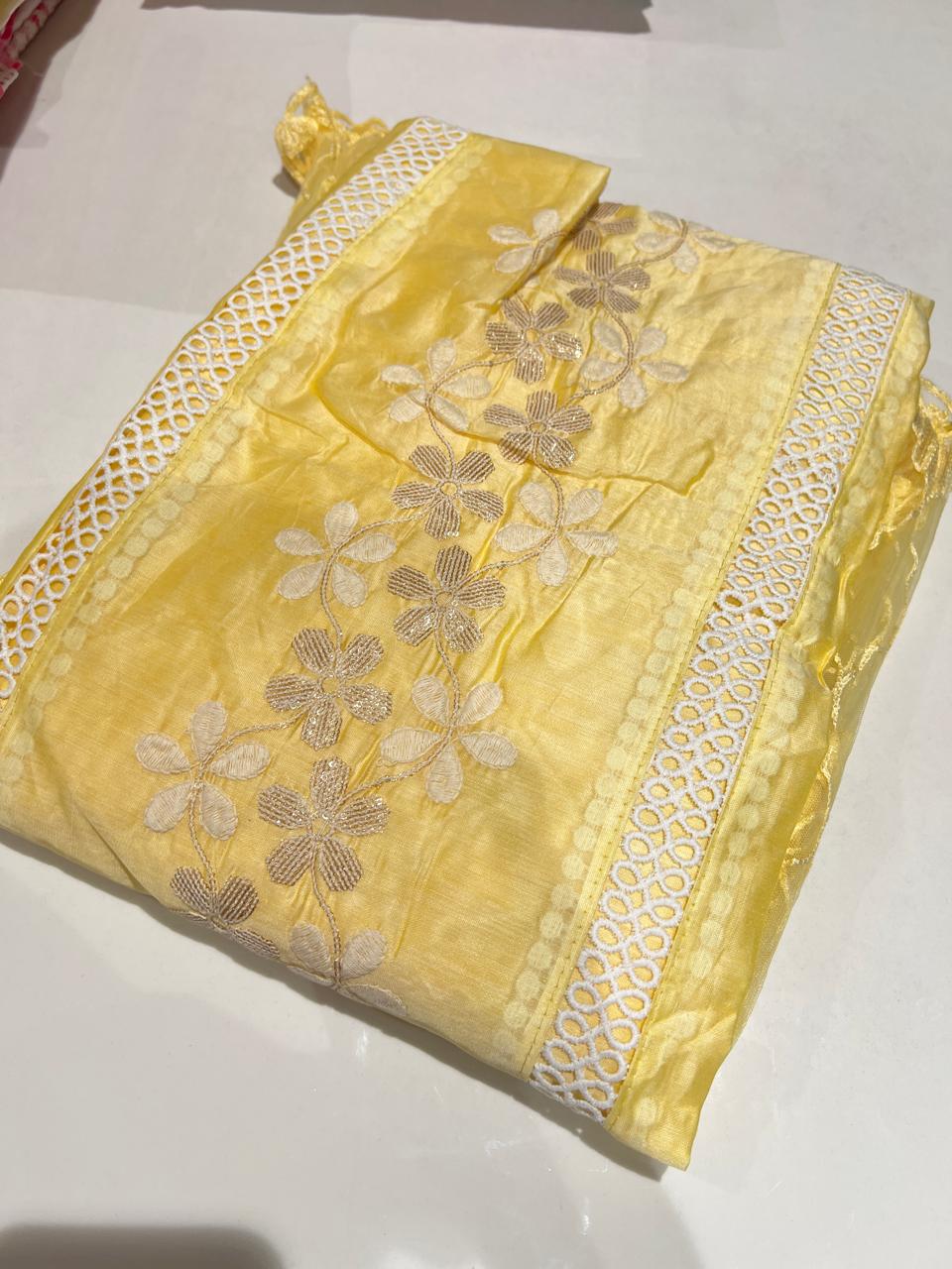 UNSTITCHED SALWAR SUIT SET-Yellow shade Search code 9007