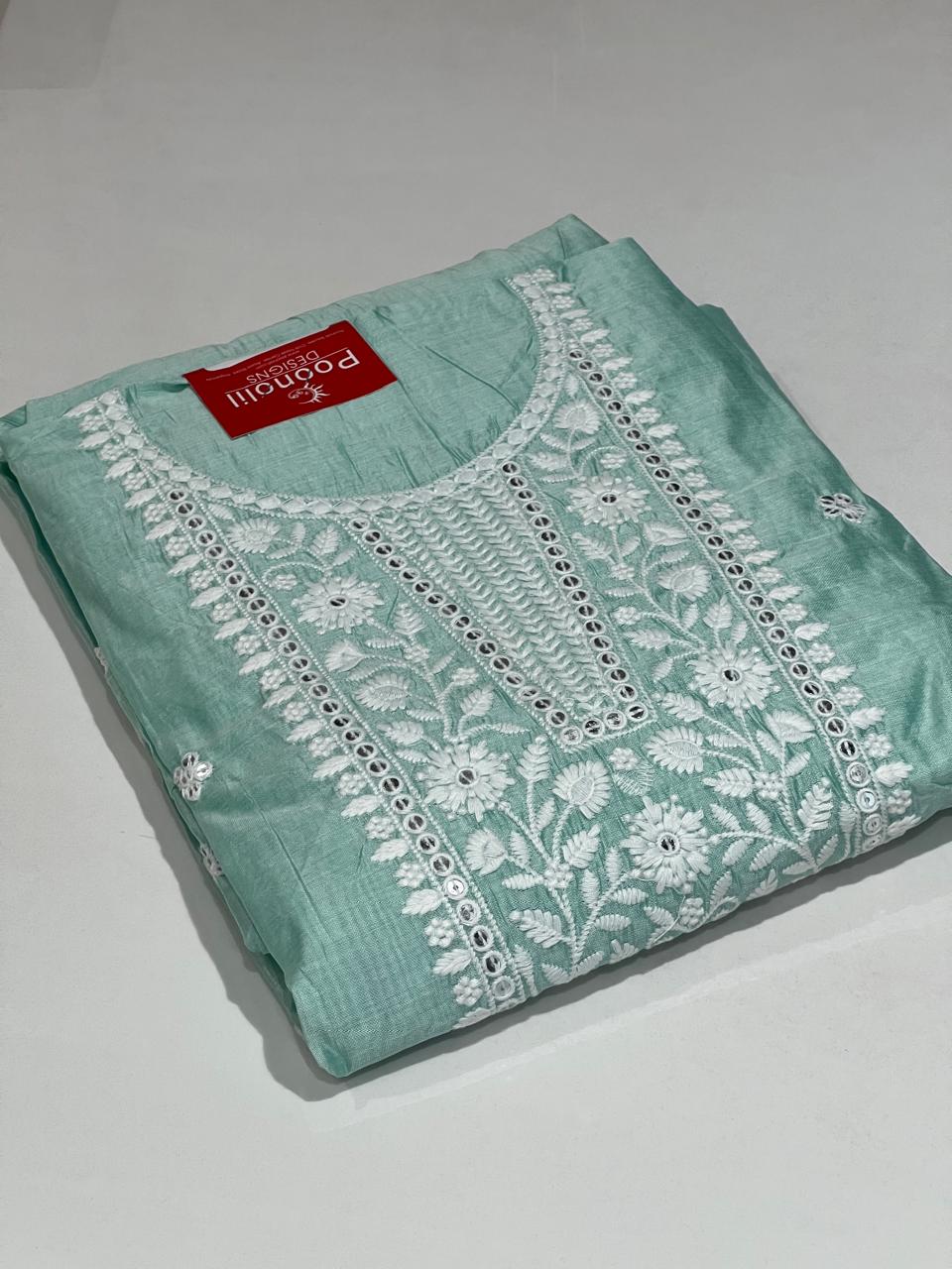 UNSTITCHED SALWAR SUIT SET-Ocean green shade Search code 9011