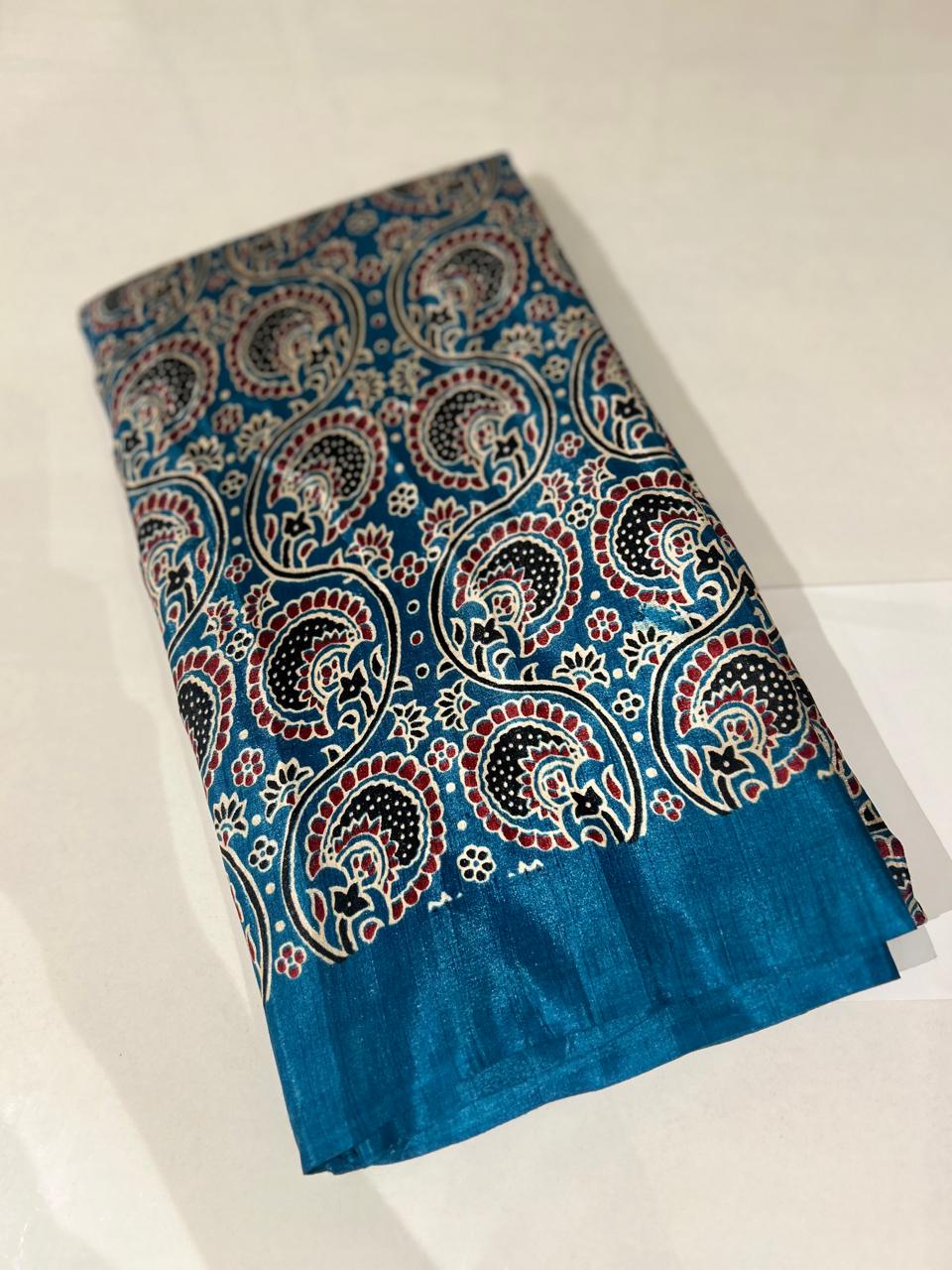 Ajrakh Saree- Blue shade  Search code 7460