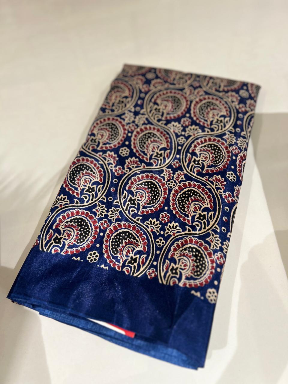 Ajrakh Saree-  Navy blue shade  Search code 7457