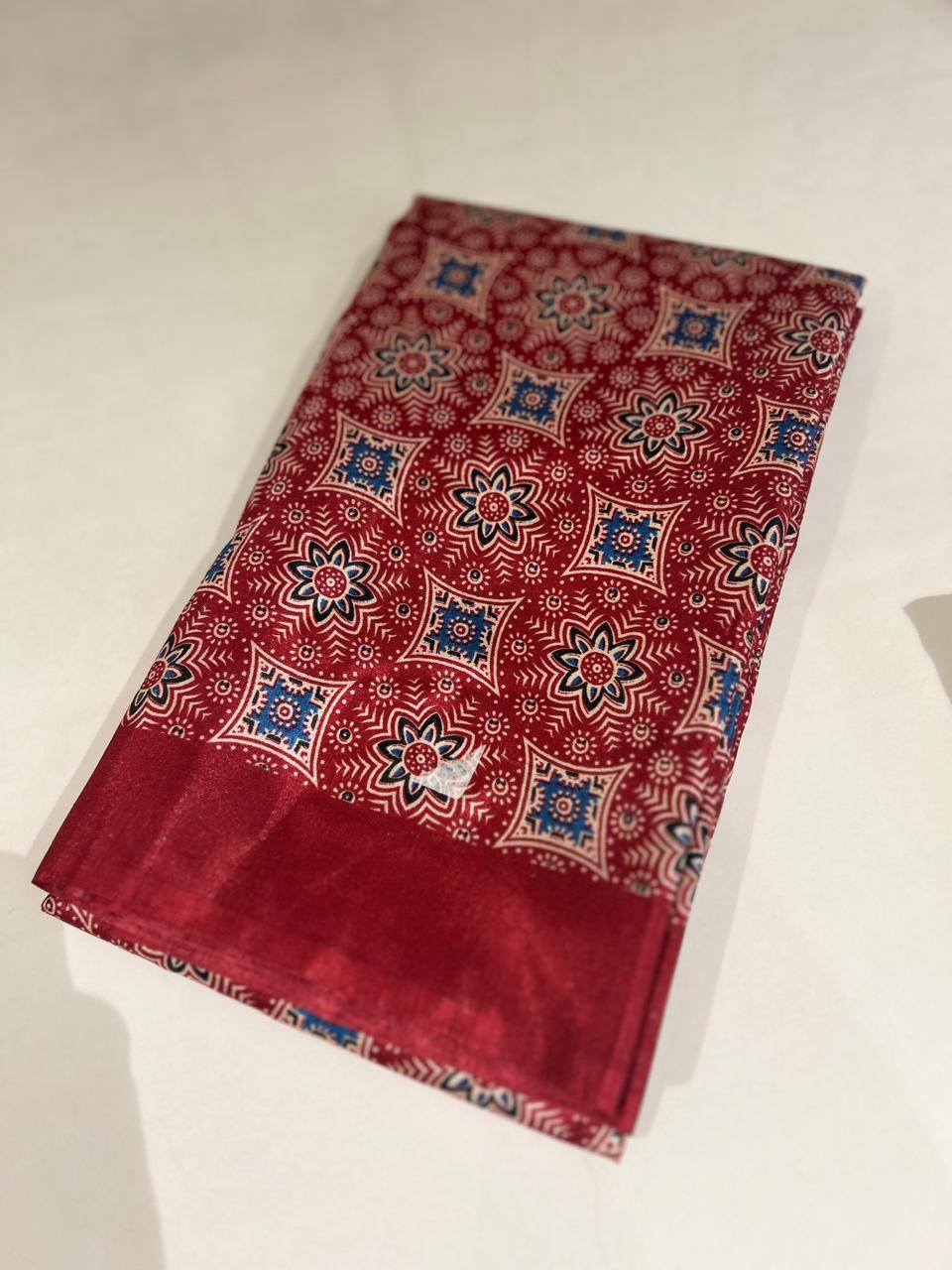 Ajrakh Saree-  Maroon shade  Search code 7453