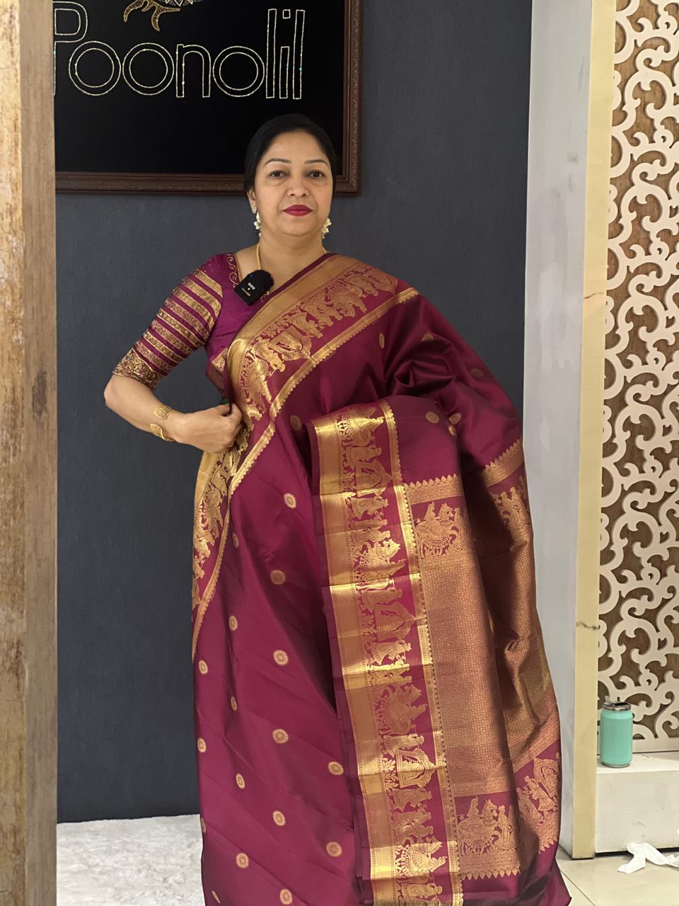 KANCHIPURAM SAREE -Wine  shade Search code 6206